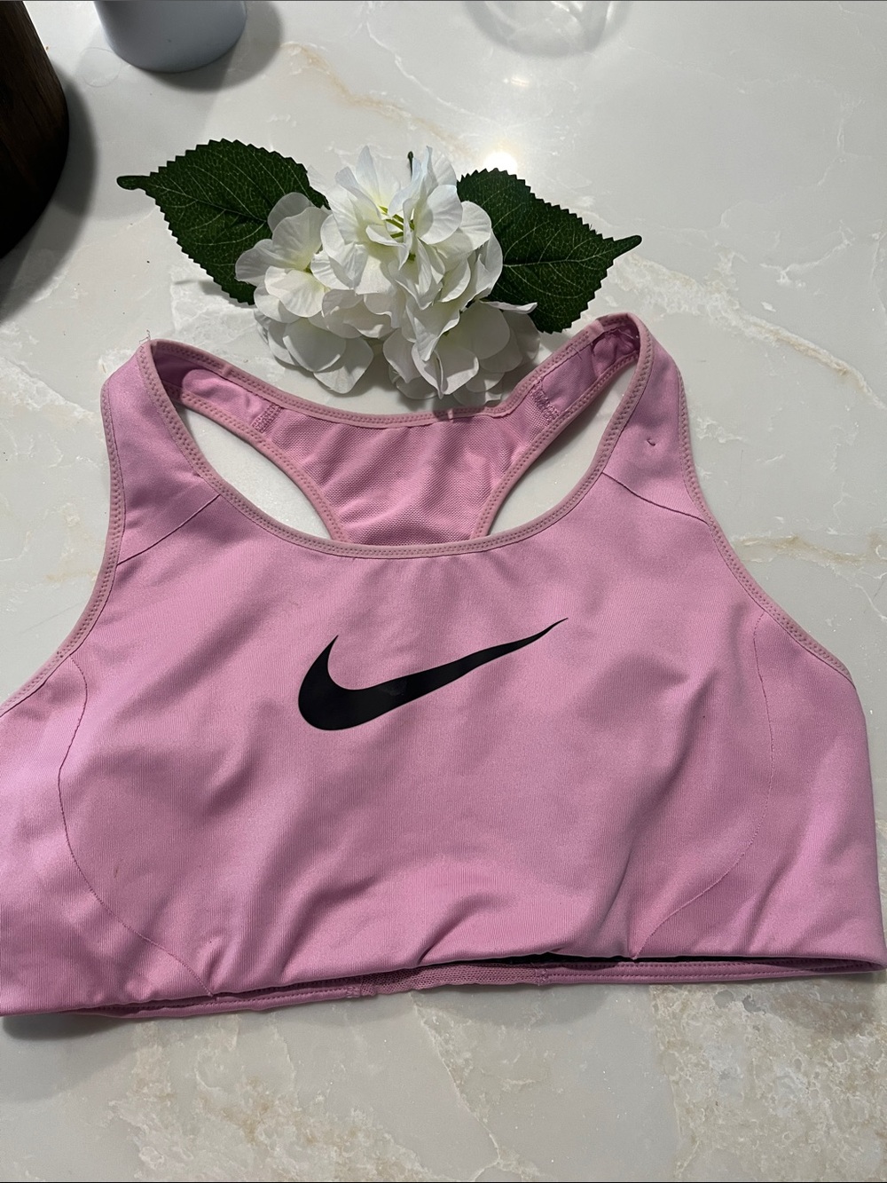 Nike Pink Racerback Sports Bra with Black Swoosh